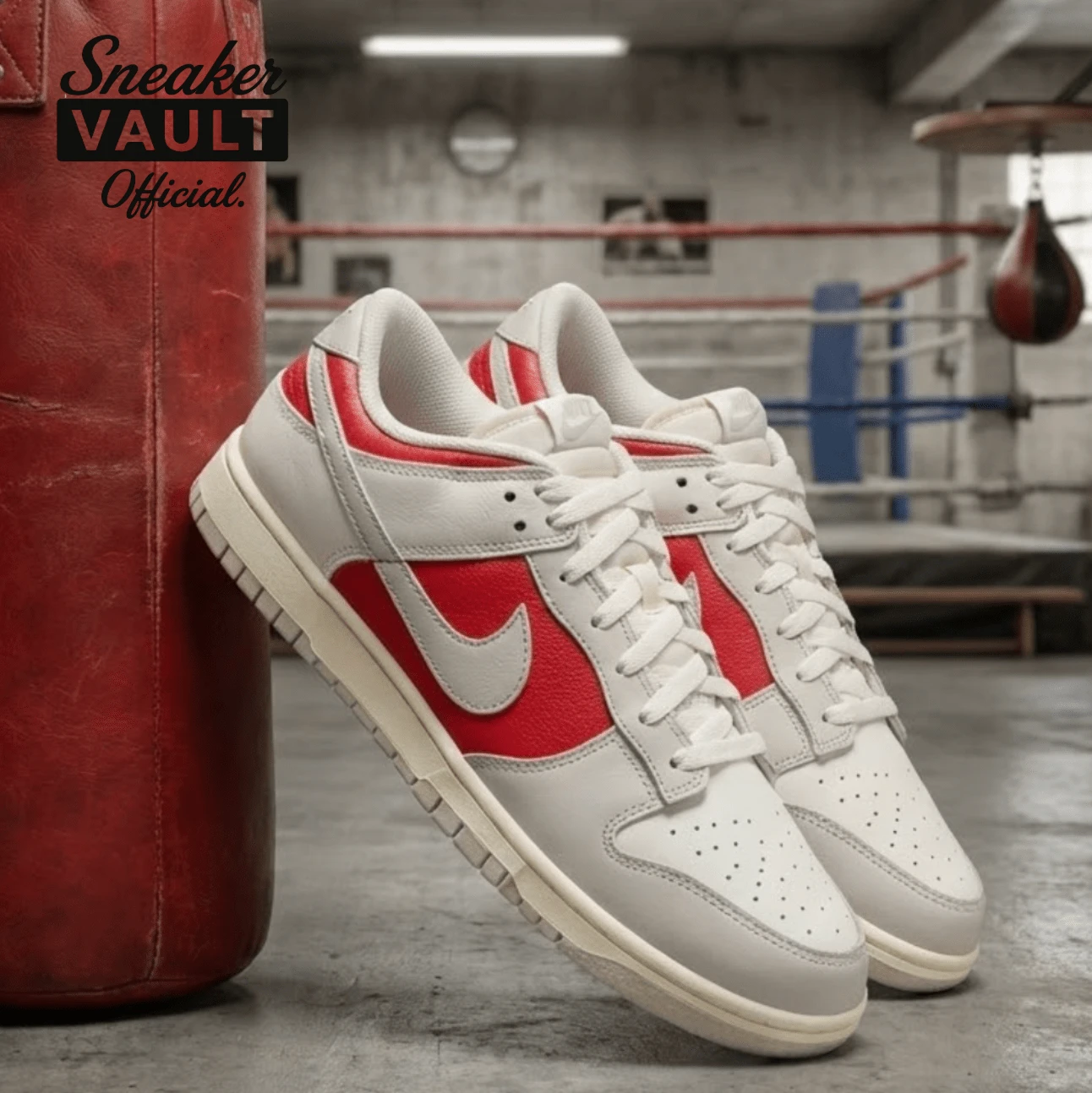 Nike Dunk Low Light Iron Ore Gym Red HJ9093-030 Mens Sizing New Fashion Sneakers - Red and White - View 1