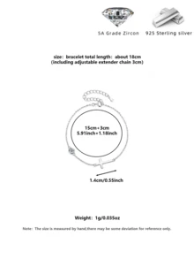 925银十字架小锆石手链，可调节，多层设计，情人节母亲节礼盒 - 銀色 - 查看 5
