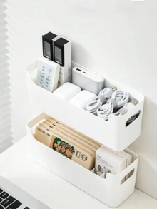 1pc White Wall-Mounted Storage Box, Hole-Free Cabinet Door Inside Storage Box, Suitable For Kitchen, Bathroom, Bedroom And Office Storage, Kitchen Supplies, Kitchen Storage, Kitchen Organization - Multicolor - View 3