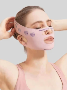 1包简易透气V型塑形绷带V型脸睡眠眼罩提拉绷带，适合居家佩戴 - 粉色 - 查看 3