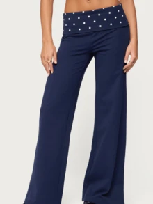 Lounge Wide Leg Sweatpants For Women Fold Over Low Waist Yoga Sweatpants Back To School Clothes Flare Leggings Bell Bottoms Y2K Foldover Pants - Màu xanh bụi bặm - Xem 2