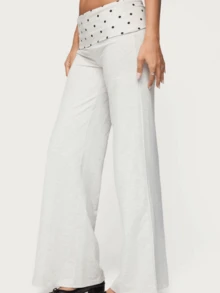 Lounge Wide Leg Sweatpants For Women Fold Over Low Waist Yoga Sweatpants Back To School Clothes Flare Leggings Bell Bottoms Y2K Foldover Pants - 白色 - 查看 4