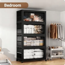 28inch 600Qt Stackable Storage Bins With Lid, Extra Large Closet Organizer Collapsible Drawer Boxes With Wheels, Folding Plastic Cabinet Containers For Home Kitchen Room Organization, 1/2/3/4/5Pack - 灰色 - 查看 5