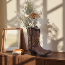1pc Retro Cowboy Boot Vase - Handmade Resin Decorative Item - Hydroponics Flower Display Container, Suitable For Indoor/Outdoor Home Decor, Living Room, Balcony, Garden - Cowboy Style Home Decor, Balcony Decor/Decorative Accessories, Interior Designer, Vintage Style/Room Decor, Flower Vase - 1PC - View 3