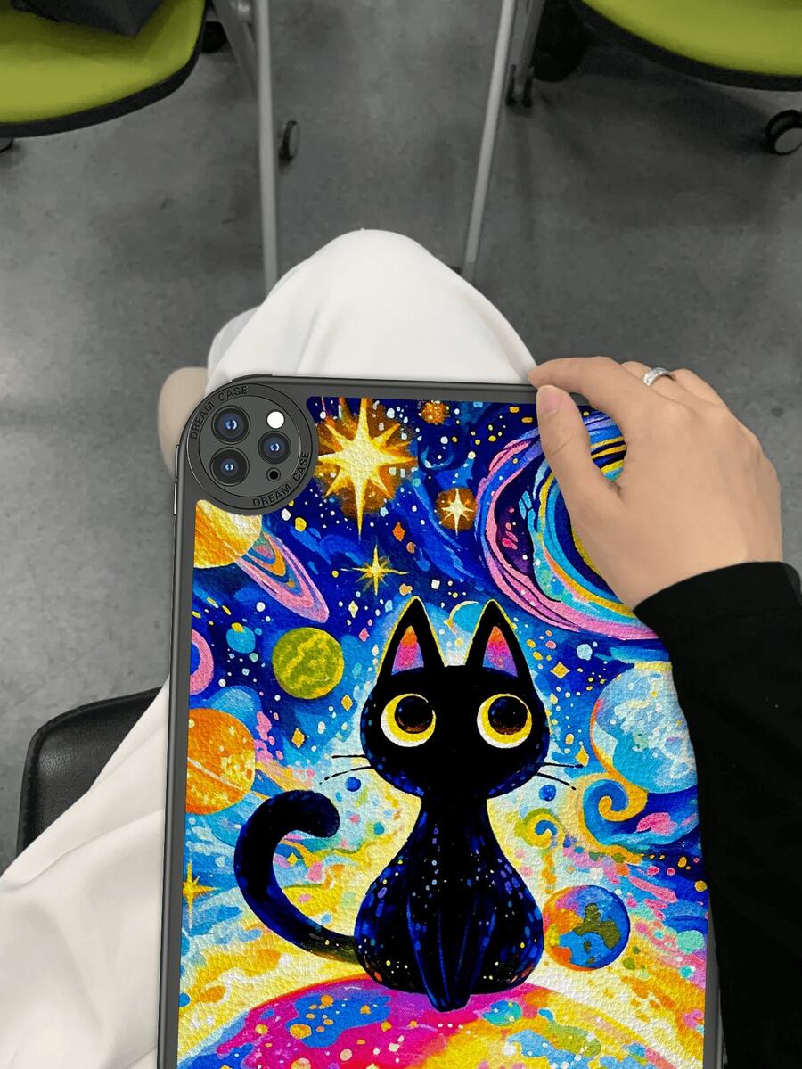 1个可爱黑猫彩色防摔平板电脑保护套，内置360度加厚防震保护套，适用于10.9英寸平板电脑，便携式皮革10.2英寸平板电脑保护壳 - 彩色 - 查看 1