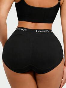 1Pc Fake Butt Shaping Pants For Women,Triangle Lifting Shapewear Panty With Removable Sponge Pad,Solid Enhancer Control Panties - 黑色 - 查看 2