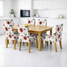 Chair Cover Set For 6 People, Kitchen/Dining Room, Printed Gel Knit - 白色/紅色花卉 - 查看 1