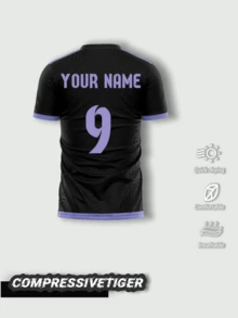 1pc Customized Black & Purple Personalized T-Shirt - Unique "JUL" Hand Gesture Design, Customizable Name & Number, Premium Fabric, Soccer/Fan Tee, High-Quality Custom Sportswear, Valentine's Day Gift - Purple - View 2