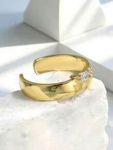 Charm-In Women's Gold Plated Marquise Zirconia Wide Open Ring - Sleek & Luxe Daily Wear Jewelry, Ideal Gift For Her On Birthday, Anniversary & Date Night - Gold - View 4