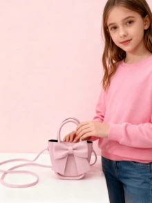 Kids New Bow Handbag Fashionable Coin Purse PU Leather Bag Gift Holiday Princess Girls Crossbody Bag, White, Black, Purple, Black, Yellow, Red, Gold, Silver Mini Bag - Multicolor - View 12