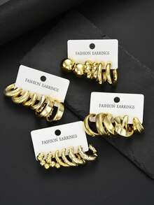 17KM 24 Stück Vintage geometrische Creolen Set, einfache Mode Ohrringe für Frauen, Paare, Urlaub, Date, Alltag, Party, Hochzeit, Geschenk für Mutter, Freunde - Goldgelb - Übersicht 4