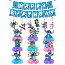 史迪奇主题生日派对餐桌中心装饰，墙面悬挂装饰，营造家庭聚会氛围 - 彩色 - 查看 12