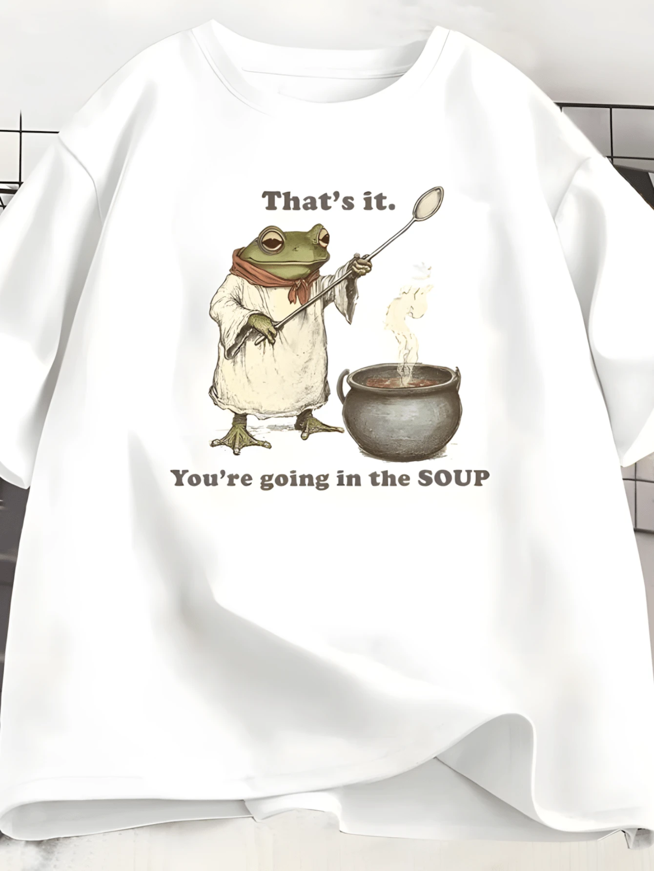 Men's Pure Cotton T-Shirt Fun Printed  T-Shirt You're Going In The Soup T-Shirt Funny Weirdcore Sayings Unique Frog Tshirt Men Women Meme Graphic T Shirts Men's Clothing Casual Menswear,Summer Outfits,Y2k,Shirts For Men - White - View 1