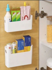 1pc White Wall-Mounted Storage Box, Hole-Free Cabinet Door Inside Storage Box, Suitable For Kitchen, Bathroom, Bedroom And Office Storage, Kitchen Supplies, Kitchen Storage, Kitchen Organization - Multicolor - View 1