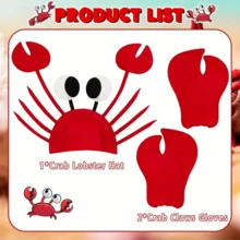 3件套，1顶可爱螃蟹帽+1副手套，男女通用礼品套装，适合万圣节、圣诞节、感恩节、狂欢节、节日派对、学校活动、趣味活动等场合。 - 3pc(螃蟹帽+手套) - 查看 3