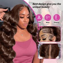 200% 密度深棕色波浪卷合成假发,13x4 高清透明蕾丝前波浪卷假发,巧克力棕色 #4,无胶发际线预修剪波浪卷假发,女士款 - 棕色 - 查看 4