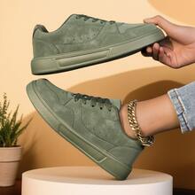 Women's Casual Sneakers, Student Style Skateboard Shoes, Fashionable Low-Top Lace-Up Olive Green Athletic Shoes, Suitable For Walking And Commuting, All Season - Olive Green - View 3