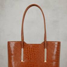 LaytonVivian L0032 Women's Large Structured Handbag With Shoulder Strap, Elegant Croco Texture, Spacious For Work And Everyday Use - Camel - View 3