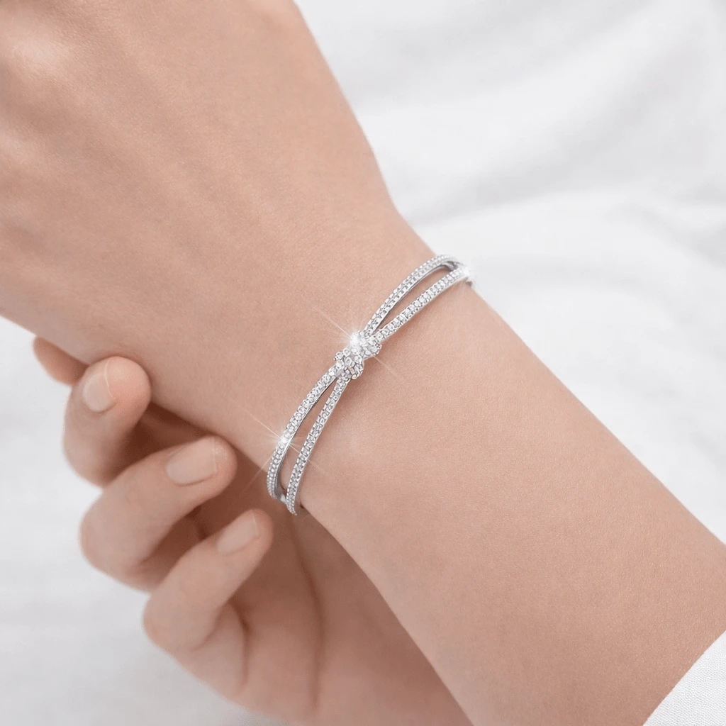 Unique And Luxurious Women's Bracelet In 925 Sterling Silver, Set With Cubic Zirconia And Plated In 18K Gold. - 銀色 - 查看 1