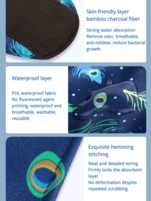 1pc Large Menstrual Pad,Reusable Bamboo Charcoal Panty Liner | Washable Leak-Proof Pads For Menstrual Daily Care - Multicolor - View 4