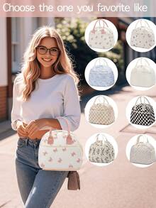 灯芯绒蝴蝶结午餐包和保温杯 - 配有餐具收纳袋，女士午餐盒，保温午餐包，可爱灯芯绒午餐包，可重复使用的工作午餐盒，多功能大容量保温包，迷你保温杯，304不锈钢真空口袋杯，简约清新男女通用便携水杯，可定制礼品，适合赠送朋友、家人或作为生日礼物 - 彩色 - 查看 3