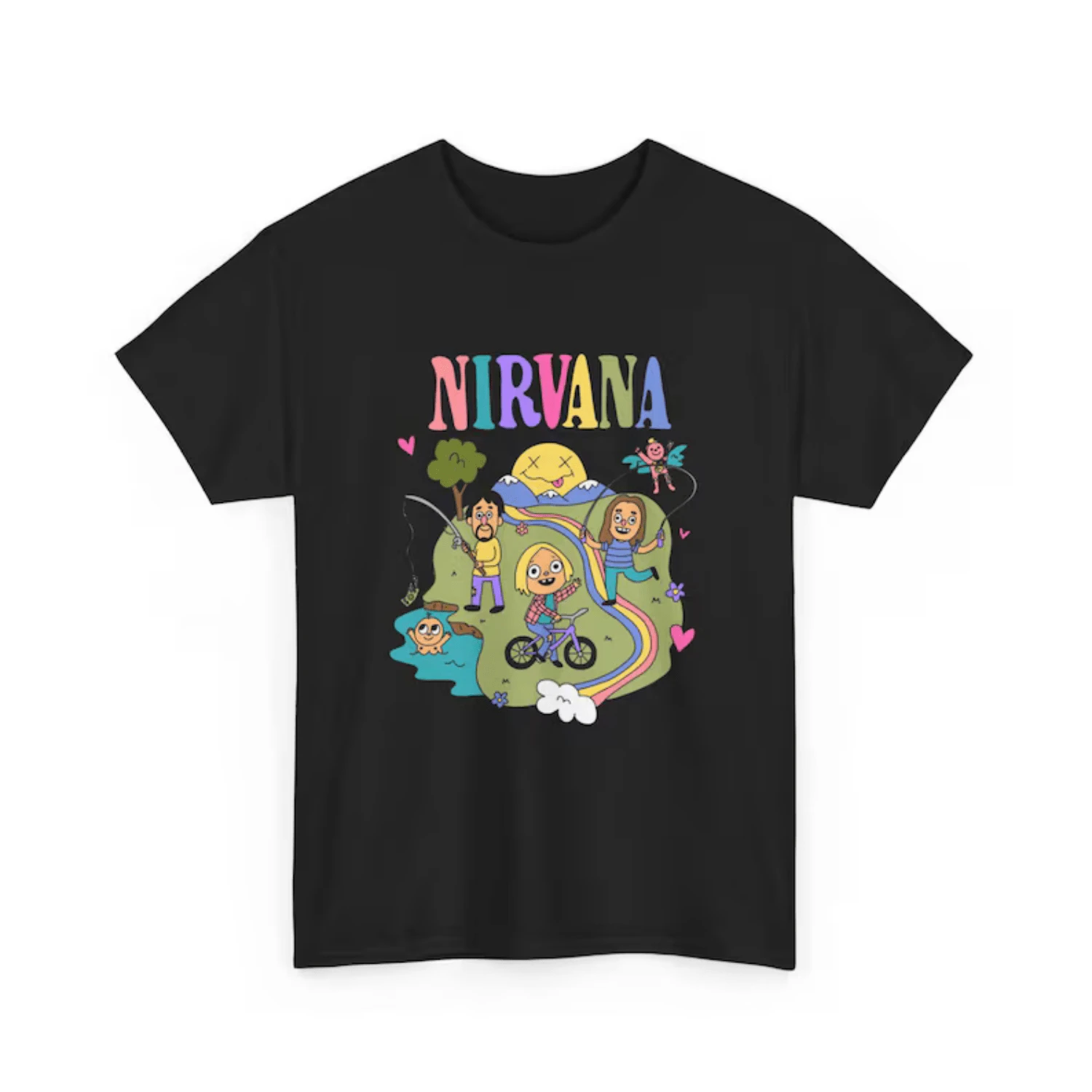 Nirvanas Pastel Cartoon T-Shirt Psychedelics Design Band Shirt - 黑色 - 查看 1