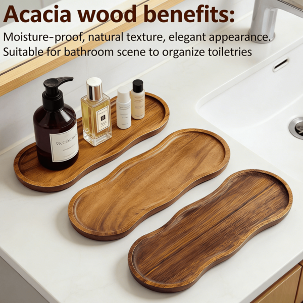 1pc Oval Wooden Tray | Tray, Wooden Tray, Nordic Style Sanded And Polished Craftsmanship, Bathroom Storage, Suitable For Bathroom, Countertop, Wax, Soap Dispenser, Soap Dish, Sink, Toilet, Living Room Decor, Room Decor, Candle Holder, Home Decor, Bathroom Tray, Perfume Tray, Bathroom Accessories, Living Room Accessories