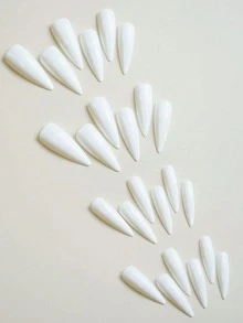 24片长尖白色高档亮面甲片 + 1瓶果冻胶 + 1块指甲抛光块 美甲用品 - 白色 - 查看 4