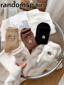 5 Pairs Autumn/Winter Plush Mid-Calf Socks, Thick Warm Floor Socks, Cute Capybara Sleep Socks - Multicolor - View 8