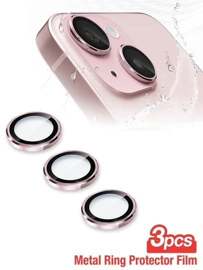 Yezodawee 3pcs/Set Pink Metal Ring Camera Lens Protector, Perfect Fit, Rear Camera Lens Round Camera Film, Compatible With IPhone 17 Pro Max/17 Air/16 Pro Max/16 Pro/16 Plus/16/16E/15/14/13 Mini/12/11 Series
