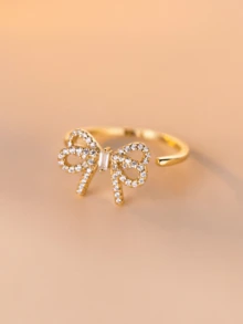 1pc Cubic Zirconia Bow Ring, Suitable For Wedding Occasions - A - View 5