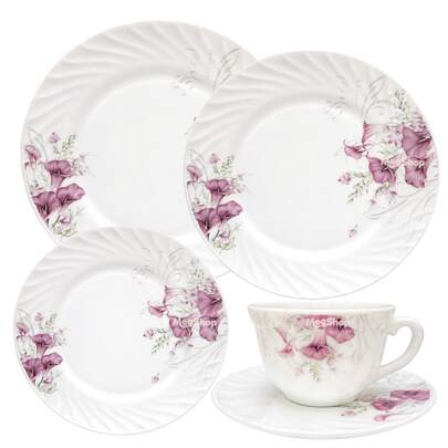 Aparelho De Jantar C/ Xicaras Chá prato Estampado Opaline 20 Peças Lilas
