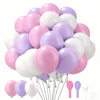 60pcs Round Emulsion Balloons, White, Bright Pink, Light Purple, Perfect For New Year, Mother'S Day, Graduation, Summer, Fall, Winter, Indoor And Outdoor Events