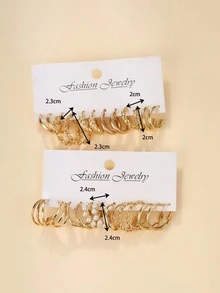 36 件/套简约时尚人造珍珠和金属几何不对称扭曲环状耳环礼品套装，适合女士节日和约会装以及日常穿着 - 金黃色 - 查看 11