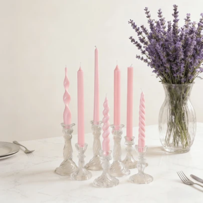 2pcs Pink Long Handle Scented Candles (Candle Holders Not Included), 0.78 Inch Diameter, Spiral, Twist And Stripe Design, Pointed Tip Shape. These Smokeless Soy Wax Candles Are Excellent For Decoration, Suitable For Home, Bedroom, Holiday, Party Decor And Photography Props. They Can Create A Romantic Atmosphere, Great For Wedding Decor, Wedding Gifts, Women's Gifts And Souvenirs.