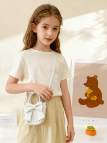 Kids New Bow Handbag Fashionable Coin Purse PU Leather Bag Gift Holiday Princess Girls Crossbody Bag, White, Black, Purple, Black, Yellow, Red, Gold, Silver Mini Bag - Multicolor - View 9