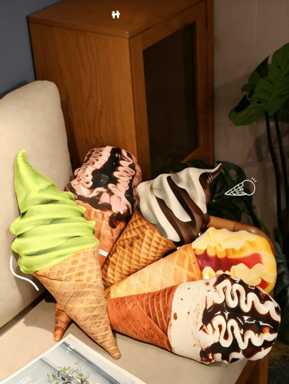 Creative Realistic Ice Cream Plush Throw Pillow, Cute Stuffed Cushion For Sofa, Funny Food Plush Pillow, Great Gift For Girls And Boys Animated Elephant Plush Doll With Moving Ears, Wooden Puppet Doll, Children's Day, Birthday, Party Favor, Thanksgiving, Easter Gift