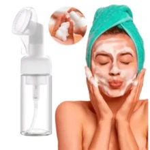 Frasco Pump Espumador Rosa com Escova de Silicone em Coração Helen Color – Limpeza Facial e Massagem (150ml) - Rosa chiclete - Visão 3