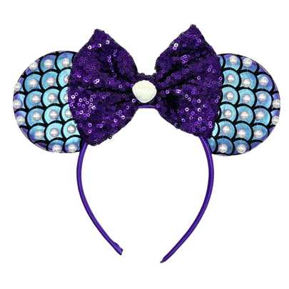 Disney 1 pieza Diadema decorativa con orejas grandes de Micky Mouse, con lentejuelas, perlas falsas y diseño de princesa sirena brillante y linda, para disfraz de estudiante, fiesta o parque temático