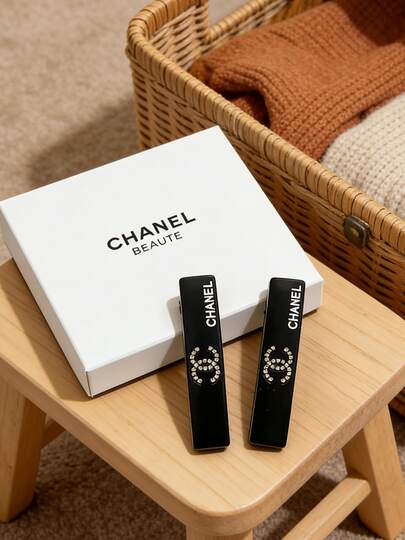 CHANEL Black Rhinestone Hair Clip Minimalist Barrette Hair Accessory For Women