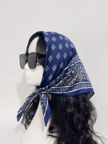 1条女士经典佩斯利花纹头巾，适合夏季海滩，可用作发带、发圈、披肩或腰带 - 彩色 - 查看 1