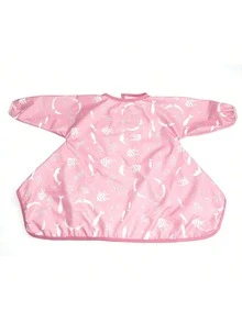 1pc Baby Waterproof Long Sleeve Bib, Toddler Cartoon Feeding Smock, Children's Art Painting Protective Clothing - Pink Ocean - View 1