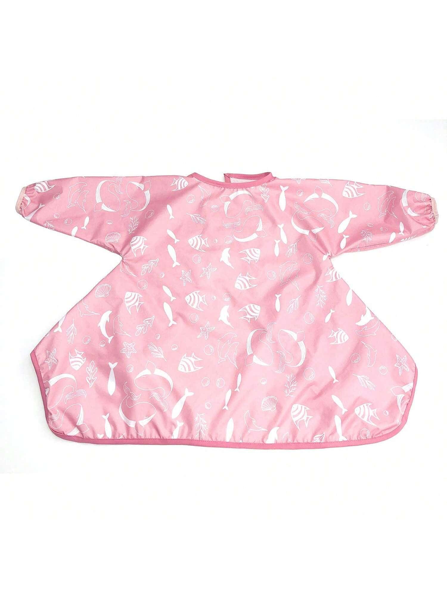 1pc Baby Waterproof Long Sleeve Bib, Toddler Cartoon Feeding Smock, Children's Art Painting Protective Clothing - Pink Ocean - View 1