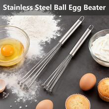 Batidor de bolas de acero inoxidable con mango, herramienta de mezcla para hornear, batidor de crema manual, mezclador manual - Plateado - Ver 1