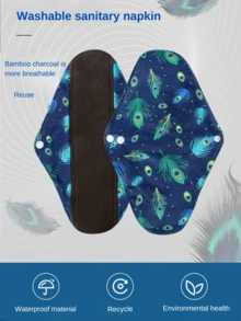 1pc Large Menstrual Pad,Reusable Bamboo Charcoal Panty Liner | Washable Leak-Proof Pads For Menstrual Daily Care - Multicolor - View 1