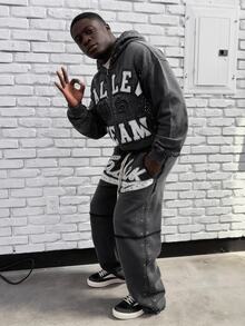 Retro Dark Design Sticker Embroidered Hoodie  Loose Casual Pants Men's And Women's Same Sweater - Black Top - View 3