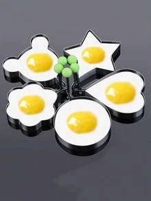 5 piezas Juego de moldes de acero inoxidable para freír huevos - Moldes creativos con forma de corazón y redonda para hacer huevos escalfados y fritos para el desayuno - Plateado - Ver 7