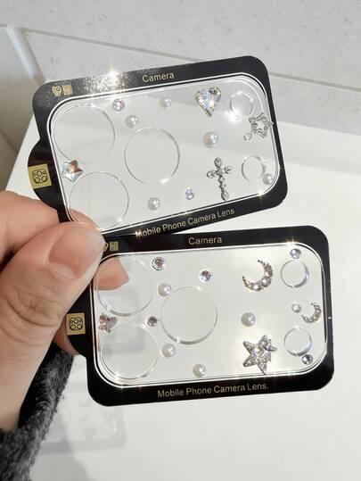 Luxury Sparkling Crystal Star & Moon Camera Lens Protector Film For IPhone 17 Pro Max/17 Pro, Fashionable Clear Tempered Glass Protective Case Accessory