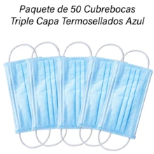 Paquete con 50 Piezas de Cubrebocas Triple Capa Termosellados Color Azul - 1 Pieza - Ver 1