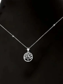 1件S925纯银镶嵌优雅锆石圆形生命之树吊坠项链，奢华日常佩戴百搭精致珠宝锁骨链，女士礼物 - 樹 - 查看 4